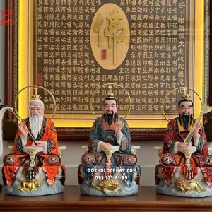 Tượng Tam Thanh Đạo Tổ hoa văn vẽ gấm đế sen có hào quang