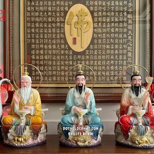 Tượng Tam Thanh Đạo Tổ vẽ gấm đế sen hào quang tròn