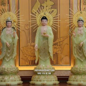 Tượng Tây Phương Tam Thánh thạch ngọc đế sen hào quang tỏa tia