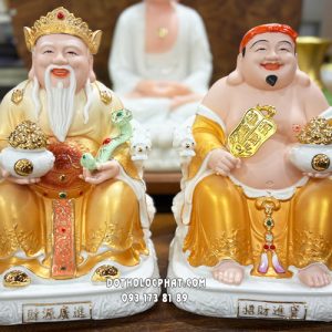 Tượng Thần Tài Thổ Địa hũ vàng áo vàng bằng sứ