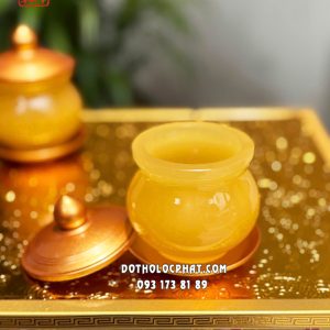 Chén nước thờ cúng đá ngọc hoàng long bọc đồng