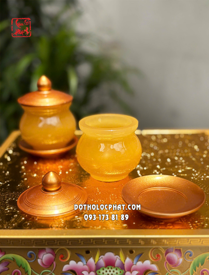 Chén nước thờ cúng đá ngọc hoàng long bọc đồng