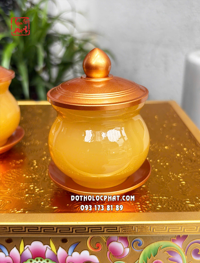 Chén nước thờ cúng đá ngọc hoàng long bọc đồng
