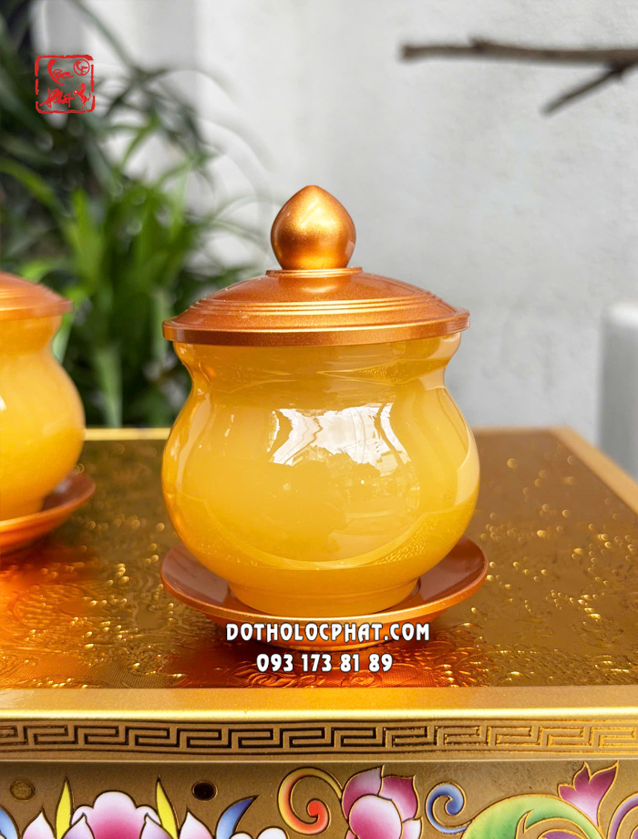 Chén nước thờ cúng đá ngọc hoàng long bọc đồng