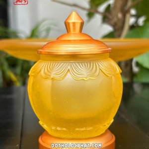 Chén nước thờ cúng lưu ly bọc đồng họa tiết cánh sen