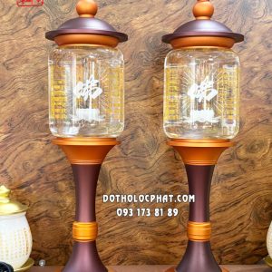Đèn thờ pha lê tâm kinh chữ Phật thân vàng nắp ô
