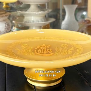 Dĩa trái cây thờ cúng bằng bột đá thạch anh chữ chiêu tài tiến bảo