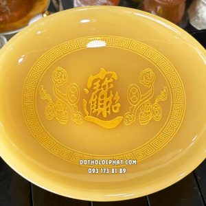 Dĩa trái cây thờ cúng bằng bột đá thạch anh chữ chiêu tài tiến bảo