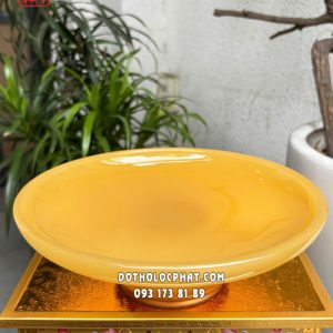 Dĩa trái cây thờ cúng đá ngọc Hoàng Long chân đế bọc đồng