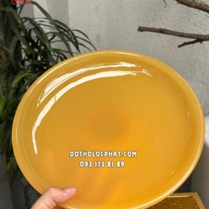 Dĩa trái cây thờ cúng đá ngọc Hoàng Long chân đế bọc đồng