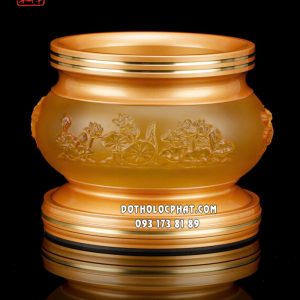 Lư hương (bát nhang) họa tiết hoa sen nổi bằng lưu ly bọc đồng cao cấp