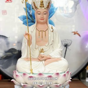 Tượng Địa Tạng Vương Bồ Tát sứ trắng đế sóng nước xanh