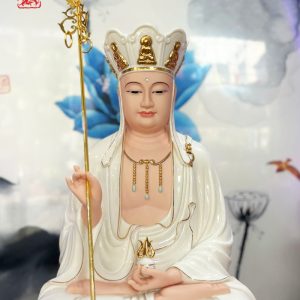 Tượng Địa Tạng Vương Bồ Tát sứ trắng đế sóng nước xanh