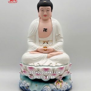 Tượng Phật A Di Đà sứ trắng đế sen hồng non nước