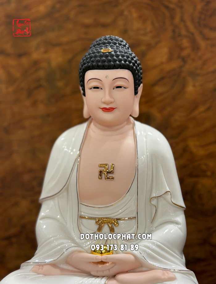 Tượng Phật A Di Đà sứ trắng đế sen hồng non nước