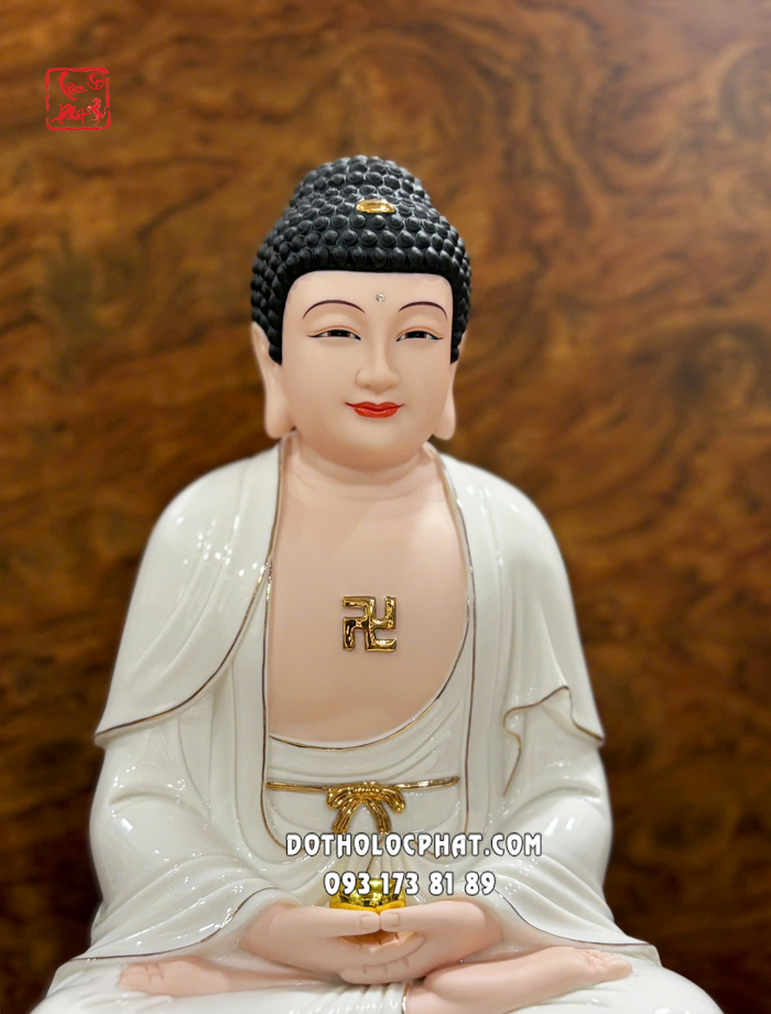 Tượng Phật A Di Đà sứ trắng đế sen hồng non nước