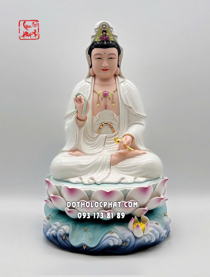 Tượng Quan Âm Bồ Tát sứ trắng đế non nước