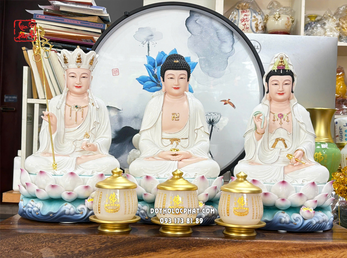 Tượng Ta Bà Tam Thánh đế non nước bằng sứ trắng