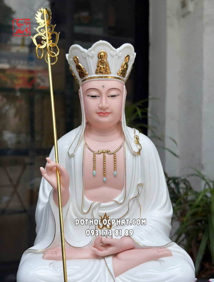Tượng Ta Bà Tam Thánh đế sen sóng nước xanh bằng sứ trắng