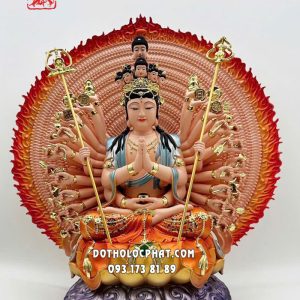 Tượng Thiên Thủ Thiên Nhãn Bồ Tát gấm cam đế mây tím