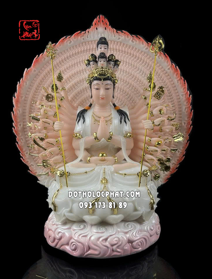 Tượng Thiên Thủ Thiên Nhãn Bồ Tát áo trắng đế mây