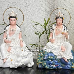 Tượng Văn Thù Phổ Hiền Bồ Tát Sứ Cưỡi Sư Tử Xanh Voi Trắng VTPH-019