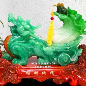 Tỳ Hưu phong thủy kéo bắp cải chiêu tài nạp phúc màu xanh lục bảo