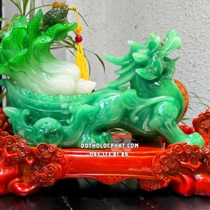 Tỳ Hưu phong thủy kéo bắp cải chiêu tài nạp phúc màu xanh lục bảo