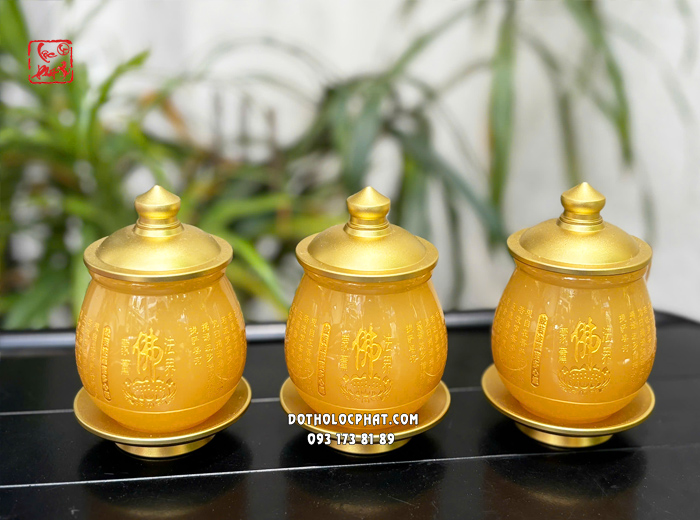 Chén nước thờ cúng khắc tâm kinh chữ Phật bằng bột đá thạch anh