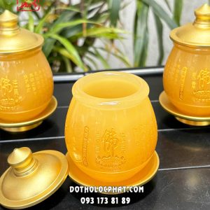 Chén nước thờ cúng khắc tâm kinh chữ Phật bằng bột đá thạch anh