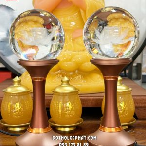 Đèn cầu pha lê hoa sen thân nâu hợp kim bọc đồng