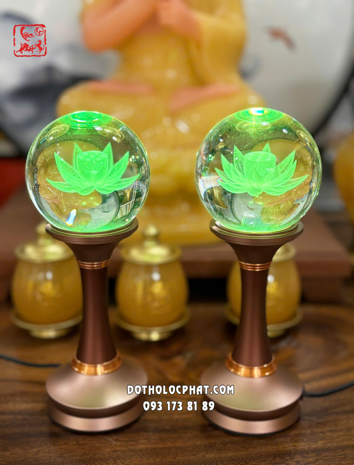 Đèn cầu pha lê hoa sen thân nâu hợp kim bọc đồng