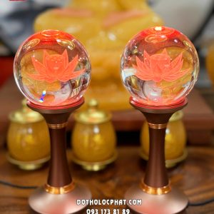 Đèn cầu pha lê hoa sen thân nâu hợp kim bọc đồng