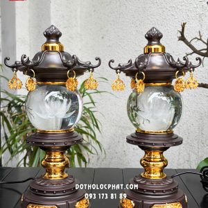 Đèn thờ hoa sen cổ tự thân đen hợp kim bọc đồng