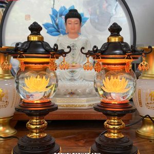 Đèn thờ hoa sen cổ tự thân đen hợp kim bọc đồng