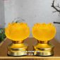 Đèn thờ lưu ly hoa sen cụp cổ ngắn thân vàng dùng pin