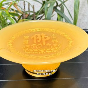 Dĩa trái cây thờ cúng khắc chữ Phật bằng bột đá thạch anh