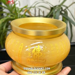 Lư hương bột đá thạch anh bọc đồng khắc tâm kinh chữ Phật