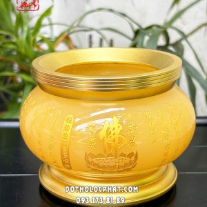 Lư hương bột đá thạch anh bọc đồng khắc tâm kinh chữ Phật