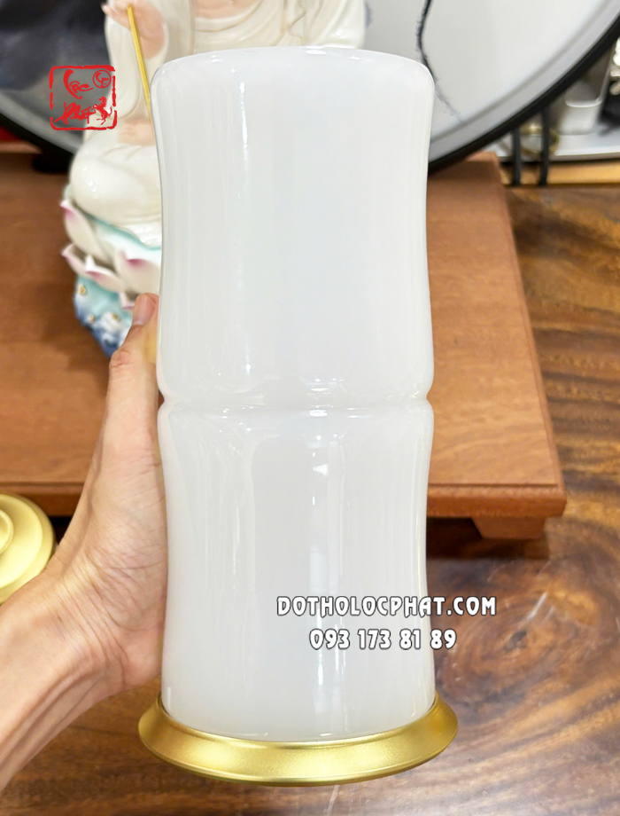 Ống trúc đựng nhang trắng giả ngọc bằng bột đá