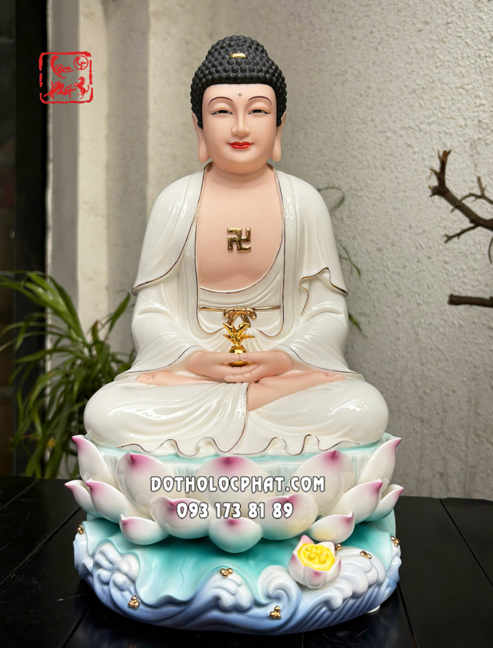 Tượng Phật Dược Sư bằng sứ trắng đế non nước