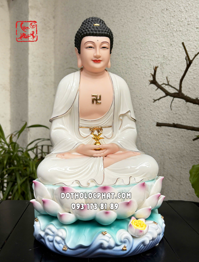 Tượng Phật Dược Sư bằng sứ trắng đế non nước