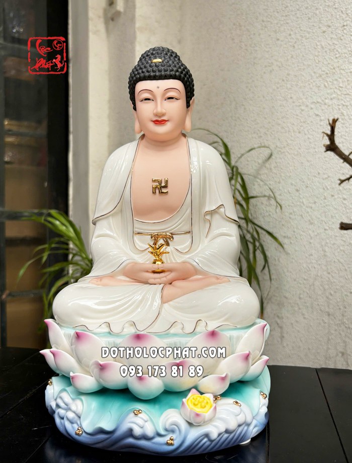 Tượng Phật Dược Sư bằng sứ trắng đế non nước