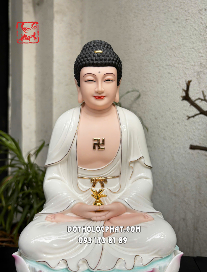 Tượng Phật Dược Sư bằng sứ trắng đế non nước