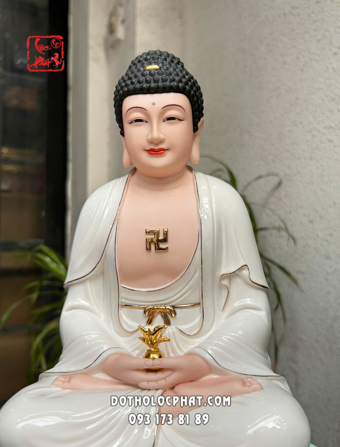 Tượng Phật Dược Sư bằng sứ trắng đế non nước