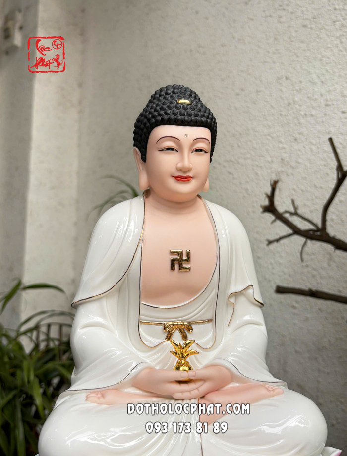 Tượng Phật Dược Sư bằng sứ trắng đế non nước