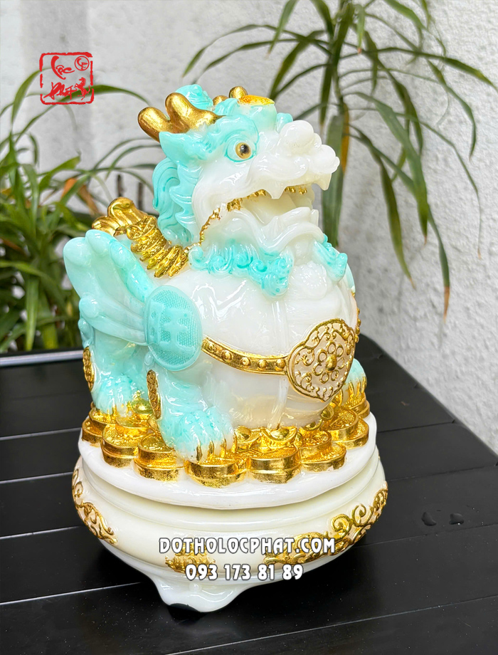 Tỳ Hưu phong thủy bột đá xanh ngọc đế tròn
