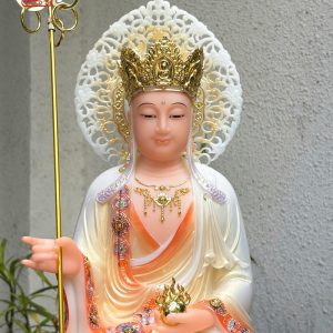 Tượng Địa Tạng Vương Bồ Tát áo đỏ viền hoa có hào quang