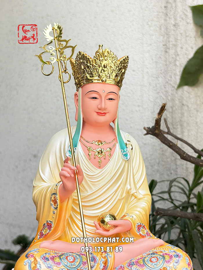 Tượng Địa Tạng Vương Bồ Tát composite áo vàng đế sen hồng