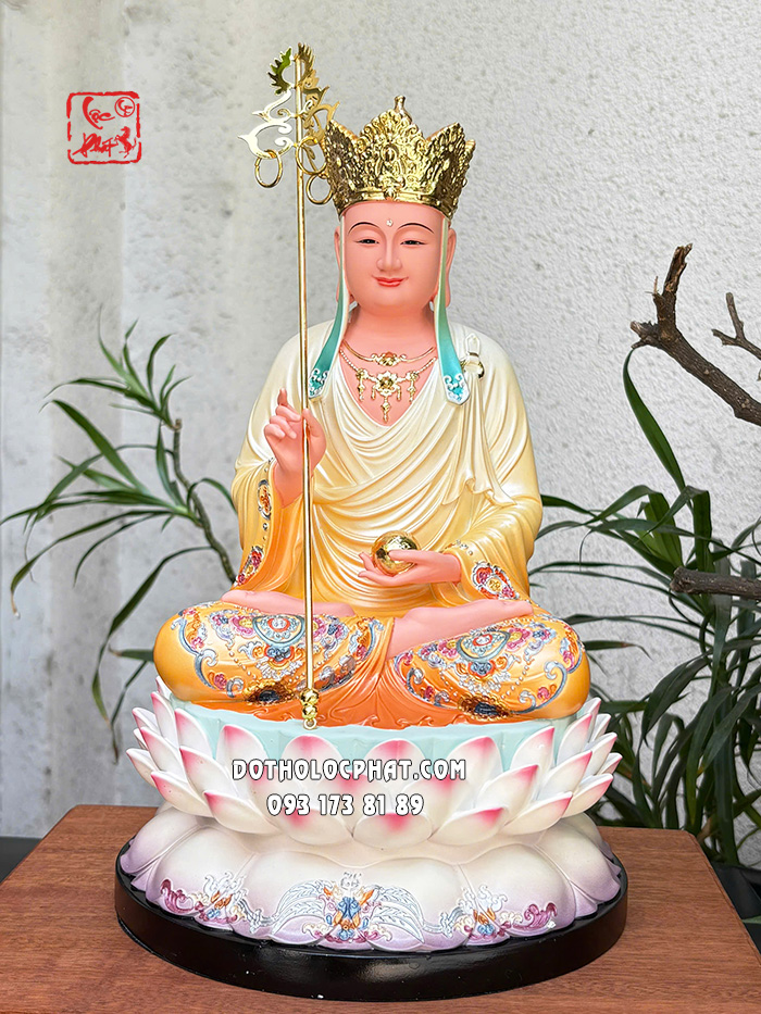 Tượng Địa Tạng Vương Bồ Tát composite áo vàng đế sen hồng